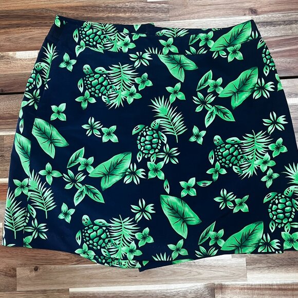 EP PRO Women Golf Skort Skirt 10 Blue Green Turtles Leafs Stretch Zipper Button - Picture 1 of 6